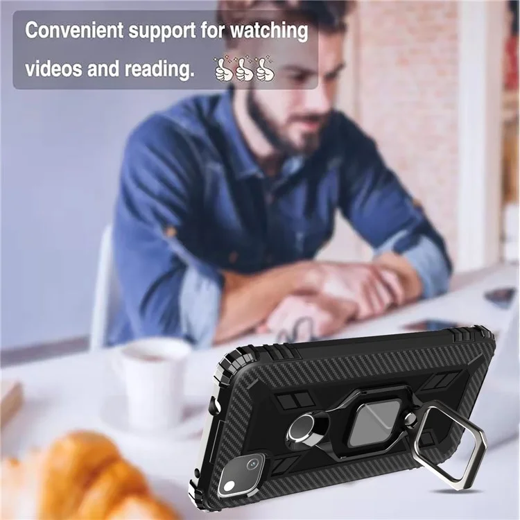 Finger Ring Kickstand TPU Case Mobile Phone Protective Shell for Google Pixel 4a 4G - Black
