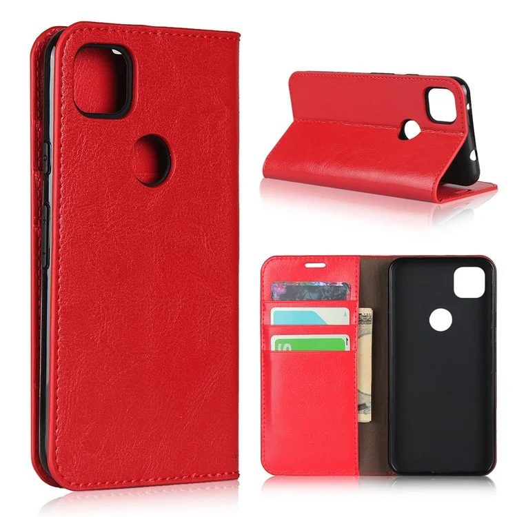 Crazy Horse Skin Genuine Leather Shell for Google Pixel 4a 4G - Red