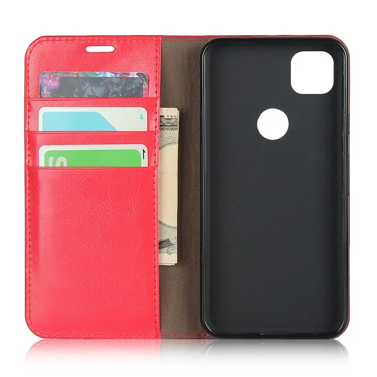 Crazy Horse Skin Genuine Leather Shell for Google Pixel 4a 4G - Red