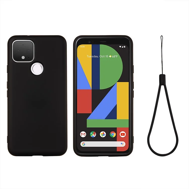 Case de Teléfono de Silicona Líquida Para Google Pixel 5, Cubierta de Textura de Cojín de Revestimiento de Microfibra Liviano - Negro