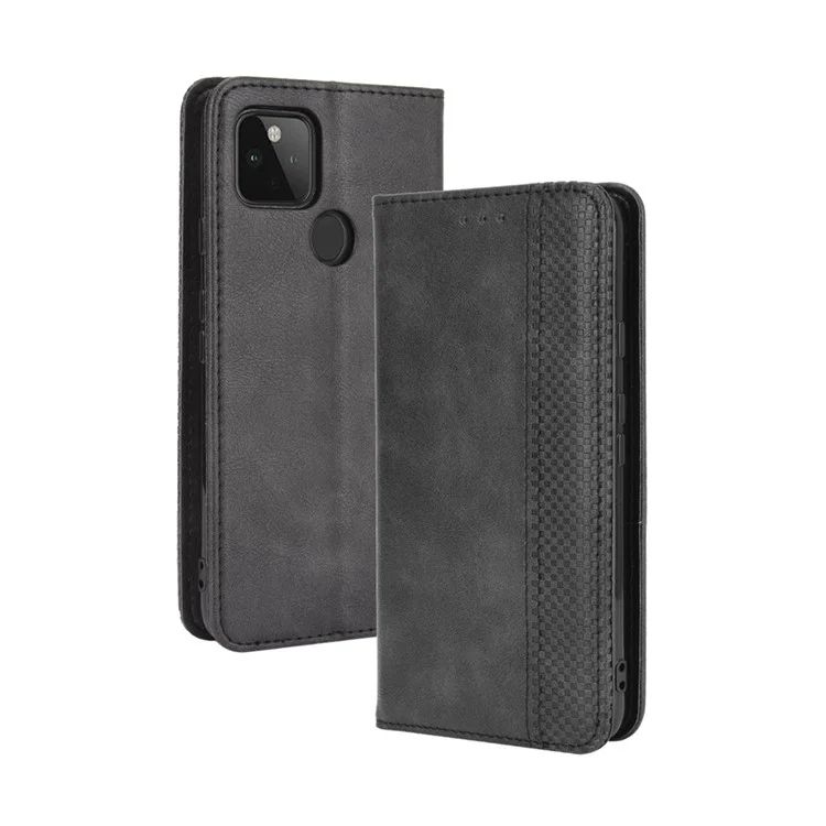 Vintage Style Wallet Stand Leder Handyhülle für Google Pixel 4a 5G - Schwarz