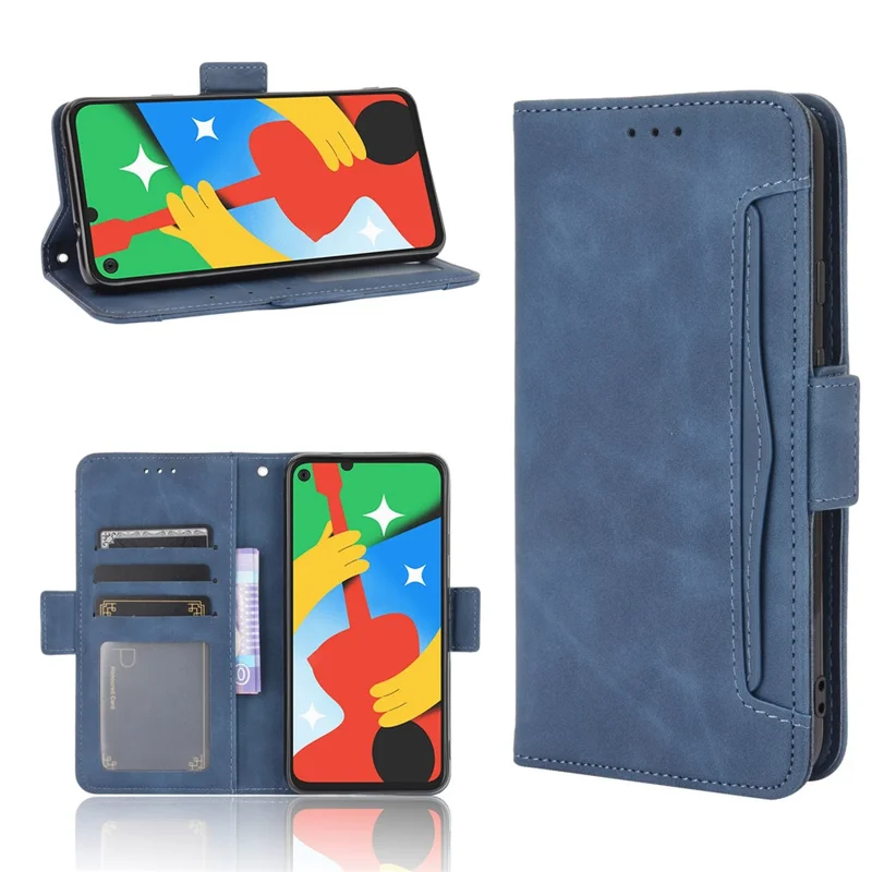 Étui en cuir à plusieurs fentes Wallet Stand Protector pour Google Pixel 4a 5G - Bleu