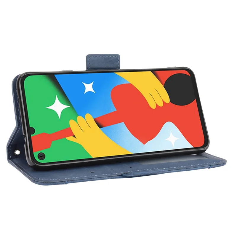 Étui en cuir à plusieurs fentes Wallet Stand Protector pour Google Pixel 4a 5G - Bleu