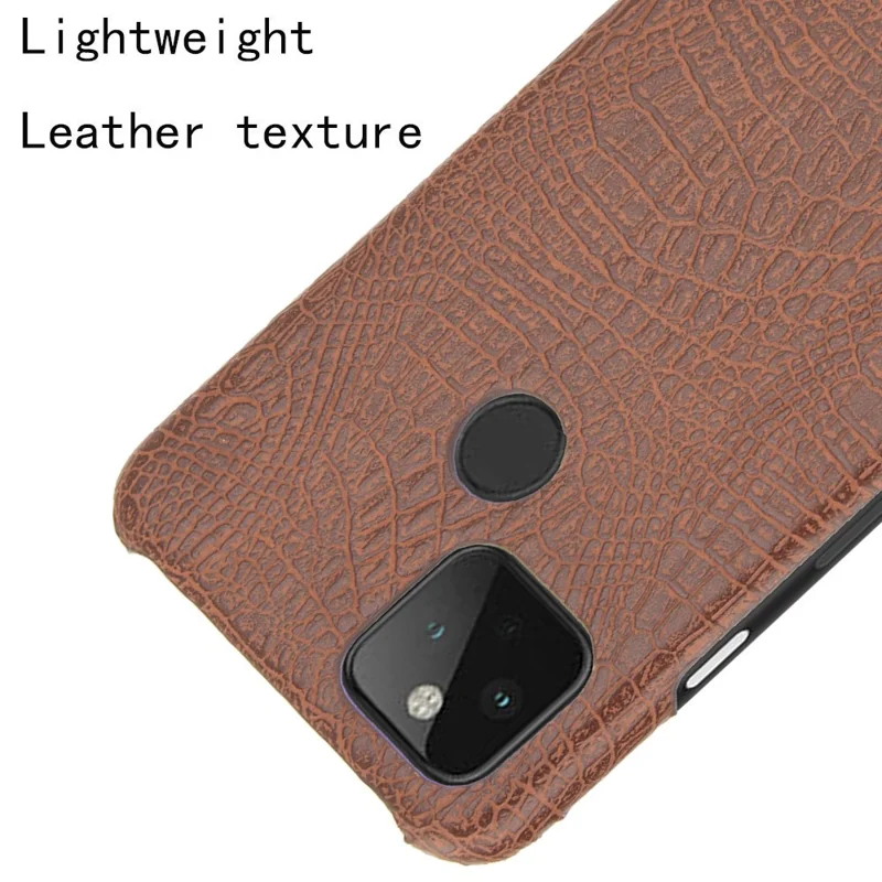 Crocodile Skin PU Leather Coated PC Case for Google Pixel 4a 5G - Coffee
