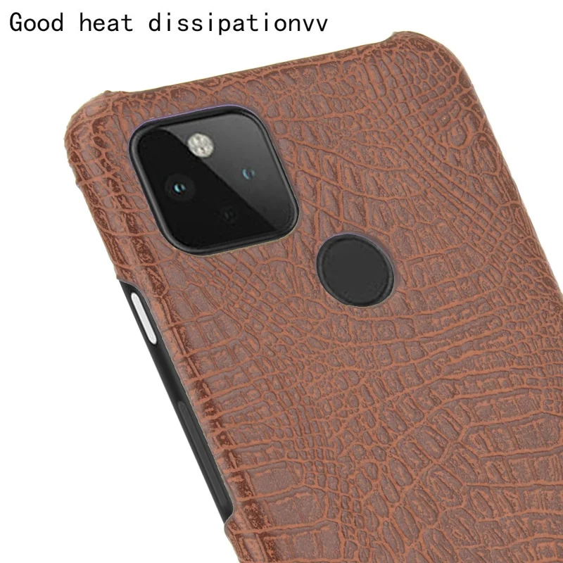 Crocodile Skin PU Leather Coated PC Case for Google Pixel 4a 5G - Coffee
