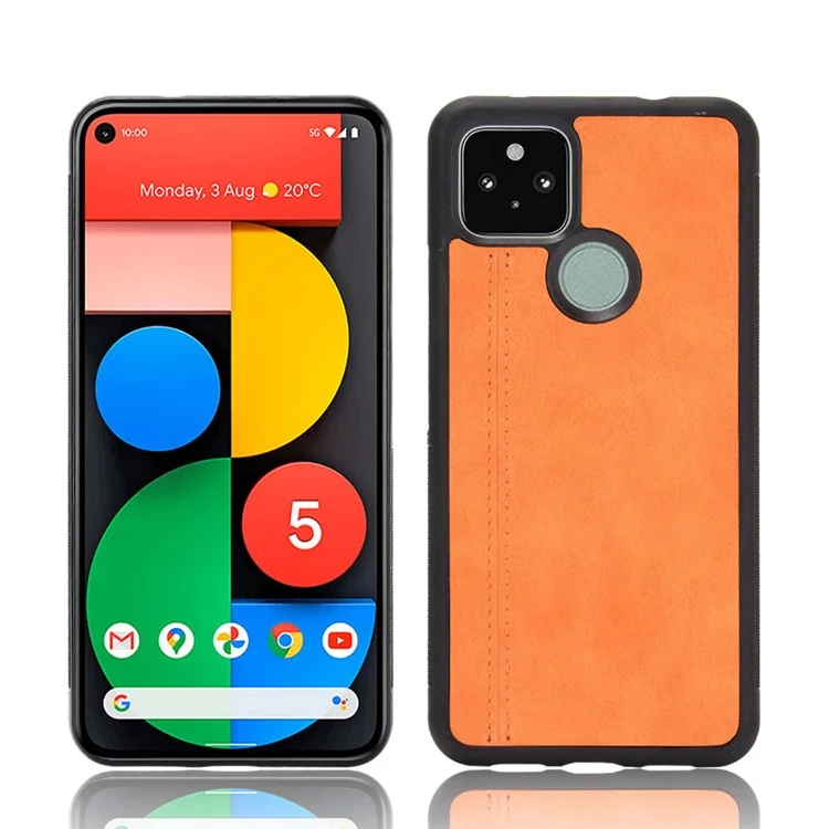 PC en Revêtement en Cuir PC + Coquille de Téléphone Hybride TPU Pour Google Pixel 5 - Jaune