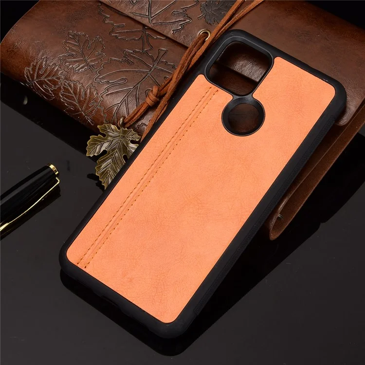 PC en Revêtement en Cuir PC + Coquille de Téléphone Hybride TPU Pour Google Pixel 5 - Jaune