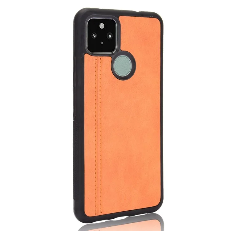 PC en Revêtement en Cuir PC + Coquille de Téléphone Hybride TPU Pour Google Pixel 5 - Jaune