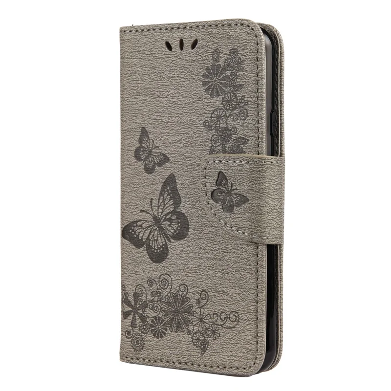 Butterfly Pattern Imprinting TPU + PU Leather Phone Protector for Google Pixel 4a 4G - Grey