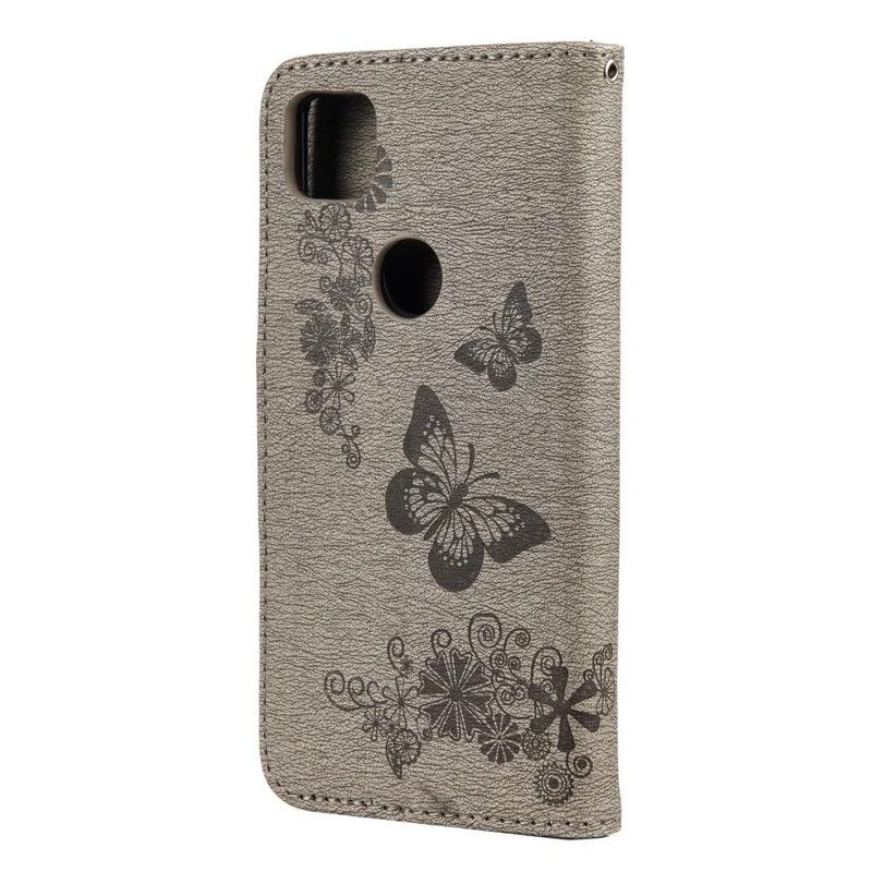 Butterfly Pattern Imprinting TPU + PU Leather Phone Protector for Google Pixel 4a 4G - Grey