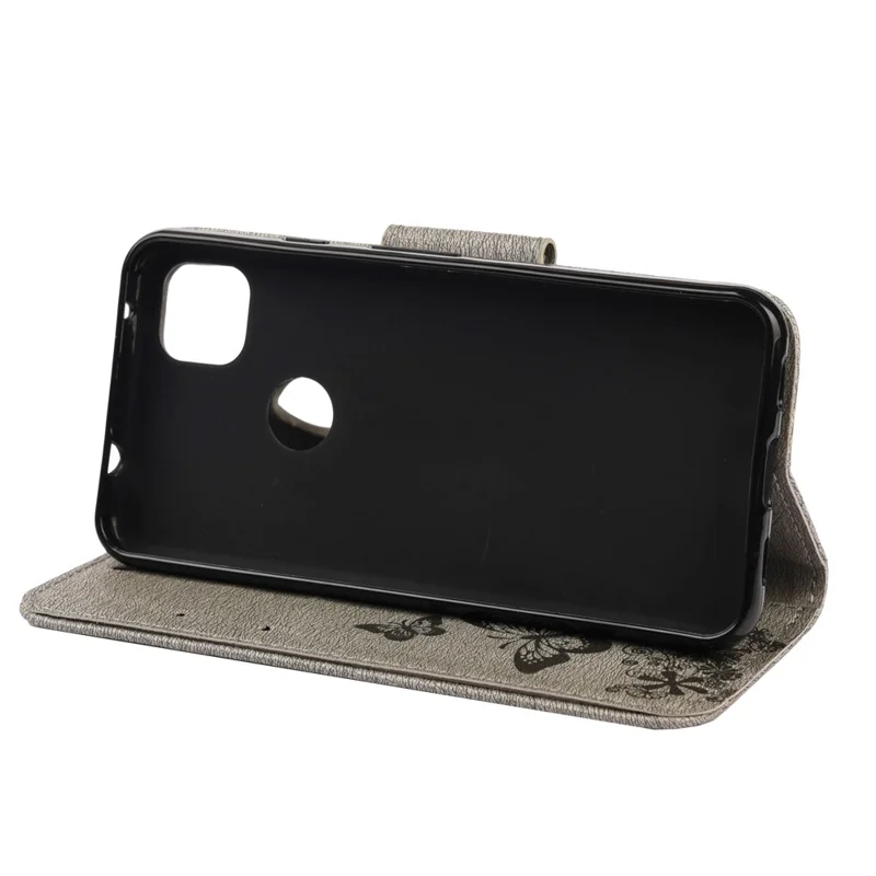 Butterfly Pattern Imprinting TPU + PU Leather Phone Protector for Google Pixel 4a 4G - Grey
