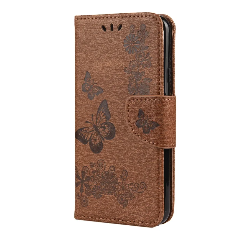 Butterfly Pattern Imprinting TPU + PU Leather Phone Protector for Google Pixel 4a 4G - Brown