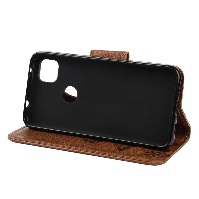 Butterfly Pattern Imprinting TPU + PU Leather Phone Protector for Google Pixel 4a 4G - Brown