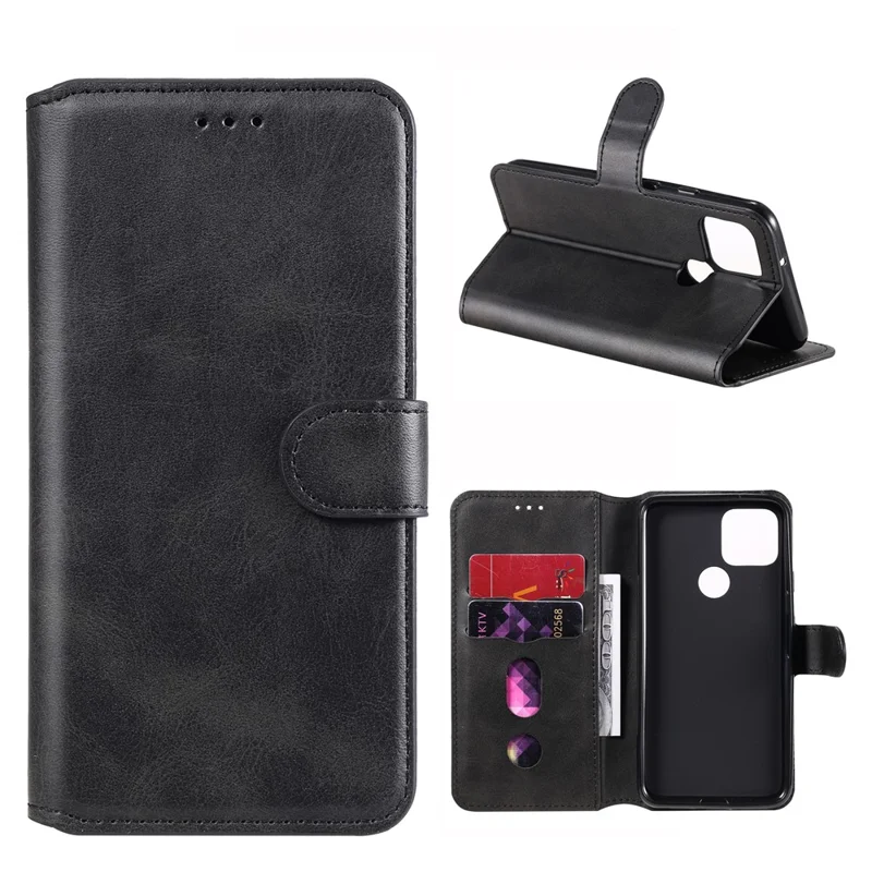 Classic Style Wallet Stand Flip Leather Phone Case for Google Pixel 5 - Black