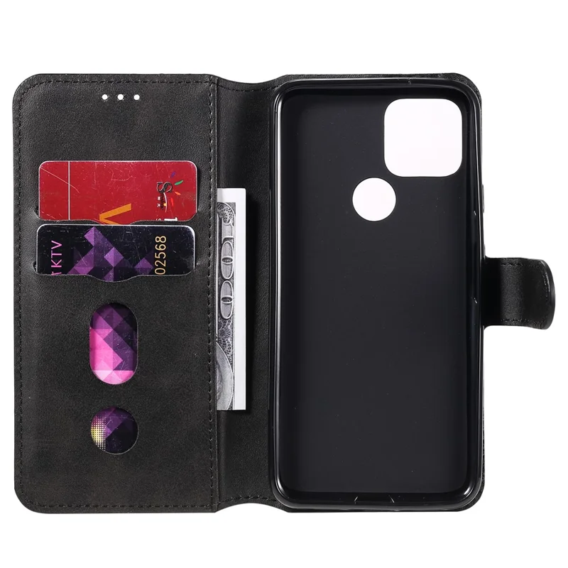 Classic Style Wallet Stand Flip Leather Phone Case for Google Pixel 5 - Black