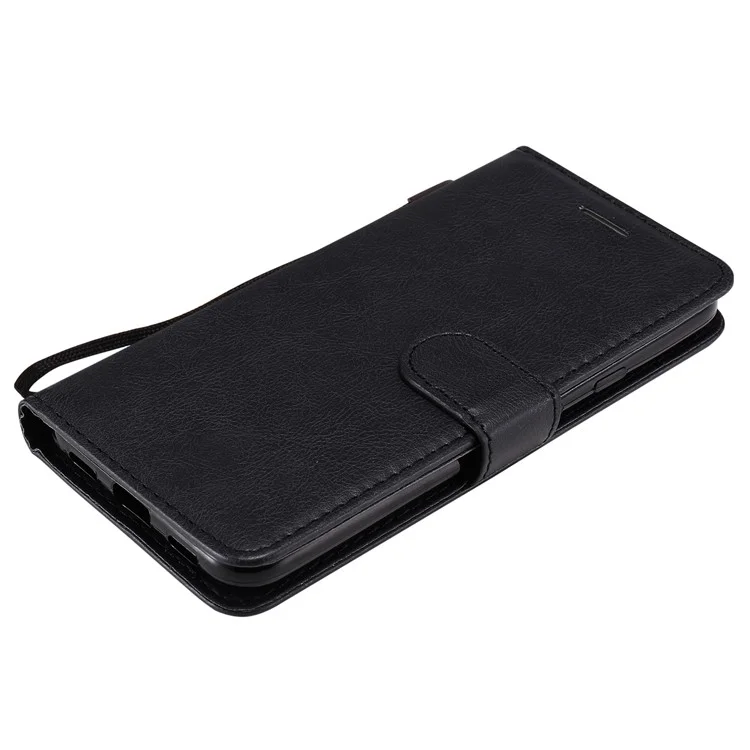 For Google Pixel 4a 4G Case Solid Color Leather Mobile Cover Wallet Stand with Strap - Black