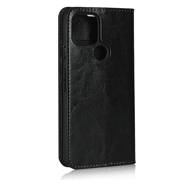 Crazy Horse Genuine Leather Wallet Stand Case for Google Pixel 5 - Black