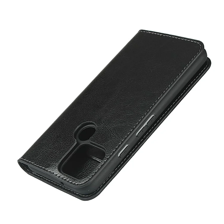 Crazy Horse Echtes Leder Wallet Stand Fall Für Google Pixel 5 - Schwarz