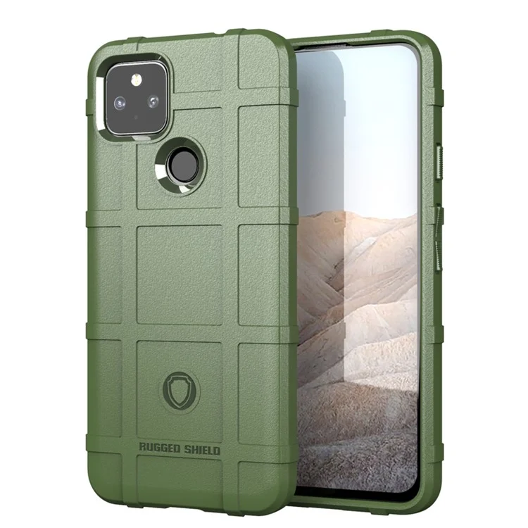Para Google Pixel 5a Carcasa de concha de TPU cuadrada a prueba de choques con rejilla - Verde