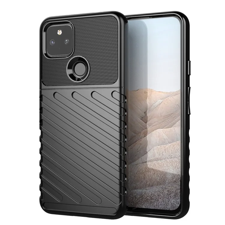 Thunder Series Twill Texture Thickened TPU Protective Cover Case per Google Pixel 5a - Nero