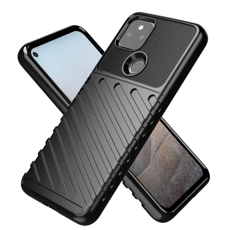 Thunder Series Twill Texture Thickened TPU Protective Cover Case per Google Pixel 5a - Nero