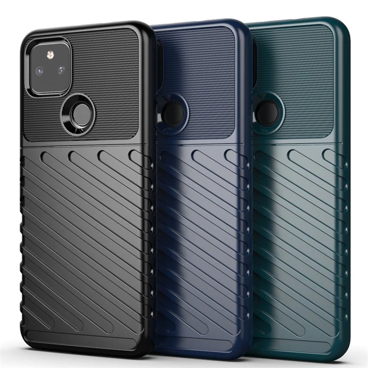 Thunder Series Twill Texture Thickened TPU Protective Cover Case per Google Pixel 5a - Nero