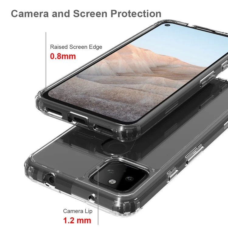 Capa de Telefone de Acrílico Transparente + TPU Antiimpacto e Antiarranhões para Google Pixel 5a 5G