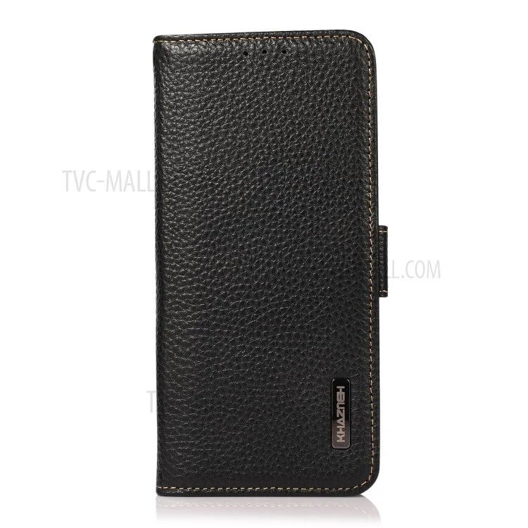 KHAZNEH Para Google Pixel 6 Genuine Leather Case Textura Litchi Design Anti-roubo Swiping Carteira Protetora de Telefone com Suporte - Preto