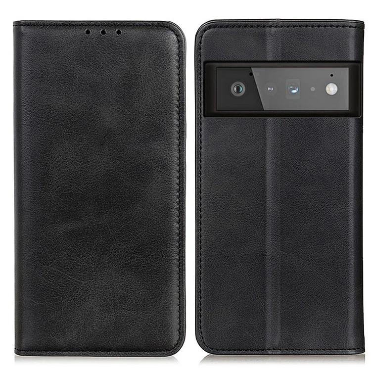 Auto-absorbed Split Leather Wallet Case for Google Pixel 6 Pro - Black