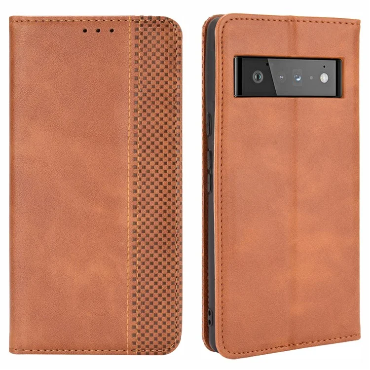 Vintage Style Stand Wallet Leather Cover Phone Case for Google Pixel 6 - Brown