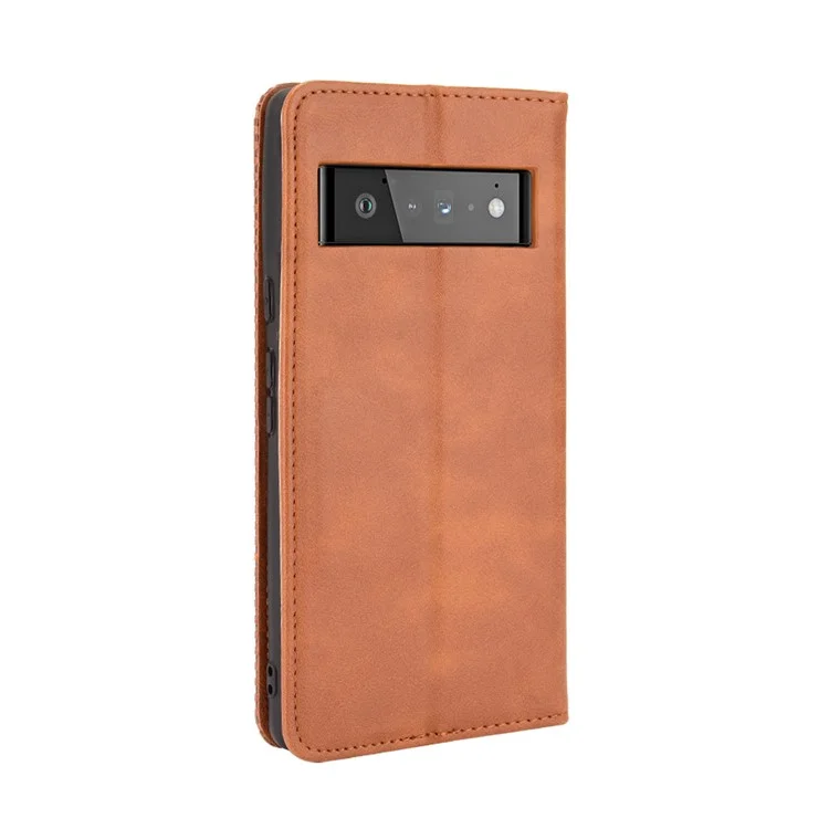 Vintage Style Stand Wallet Leather Cover Phone Case for Google Pixel 6 - Brown