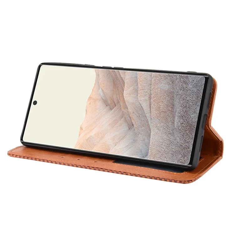 Vintage Style Stand Wallet Leather Cover Phone Case for Google Pixel 6 - Brown