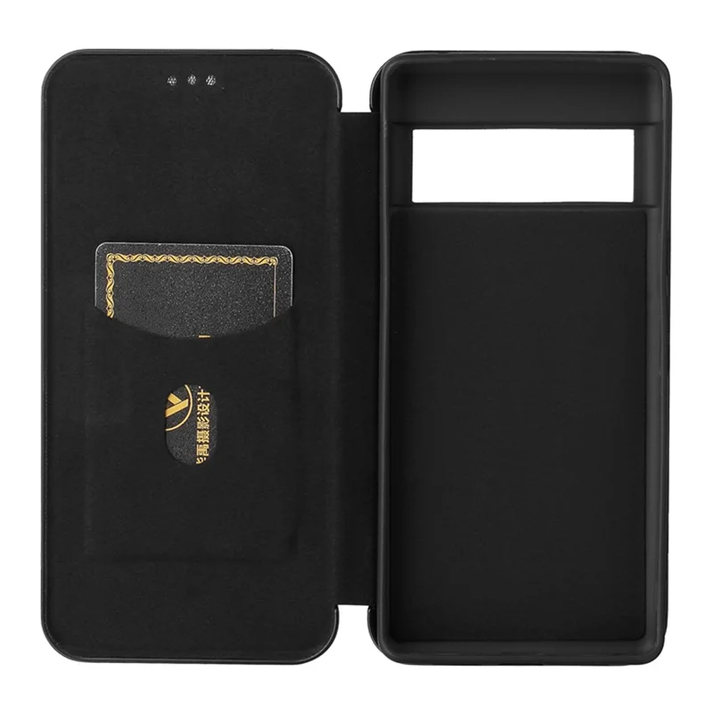 Automatisk lukkende lærredsskrog med kulfiberstruktur, kortlomme og ringbeslag til Google Pixel 6 - Sort