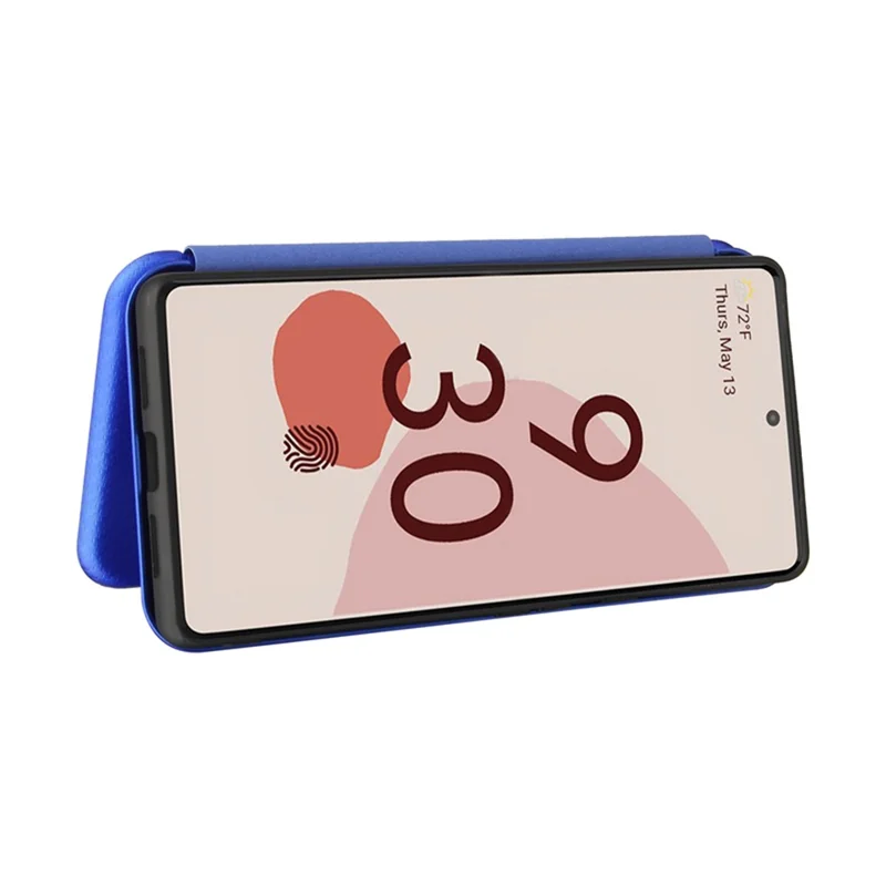 Automatisch sluitend lederen hoes met koolstofvezelstructuur, met kaartvak en ringbandje voor Google Pixel 6 - Blauw