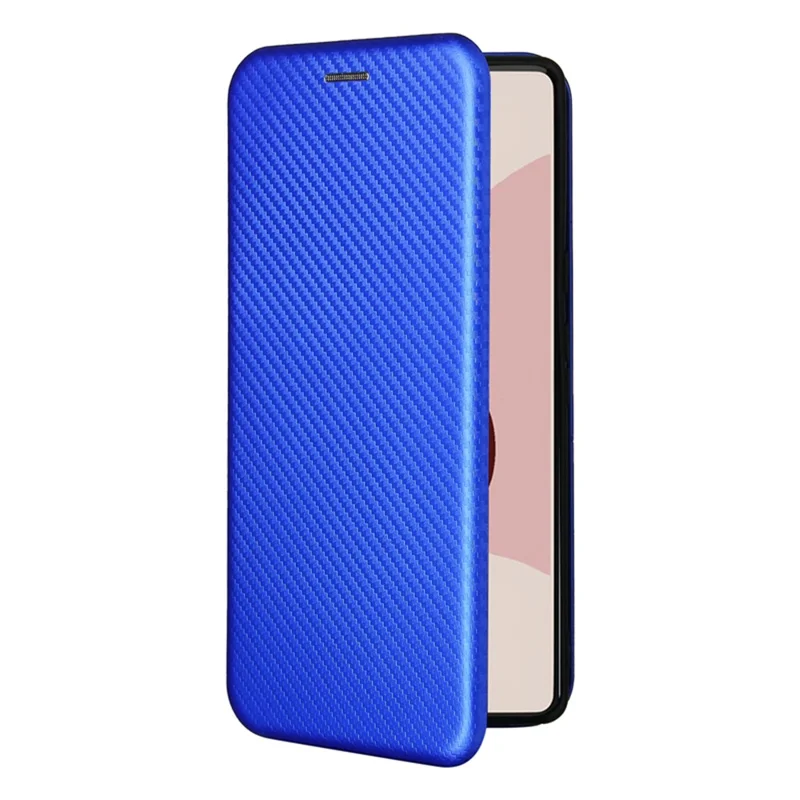 Automatisch sluitend lederen hoes met koolstofvezelstructuur, met kaartvak en ringbandje voor Google Pixel 6 - Blauw