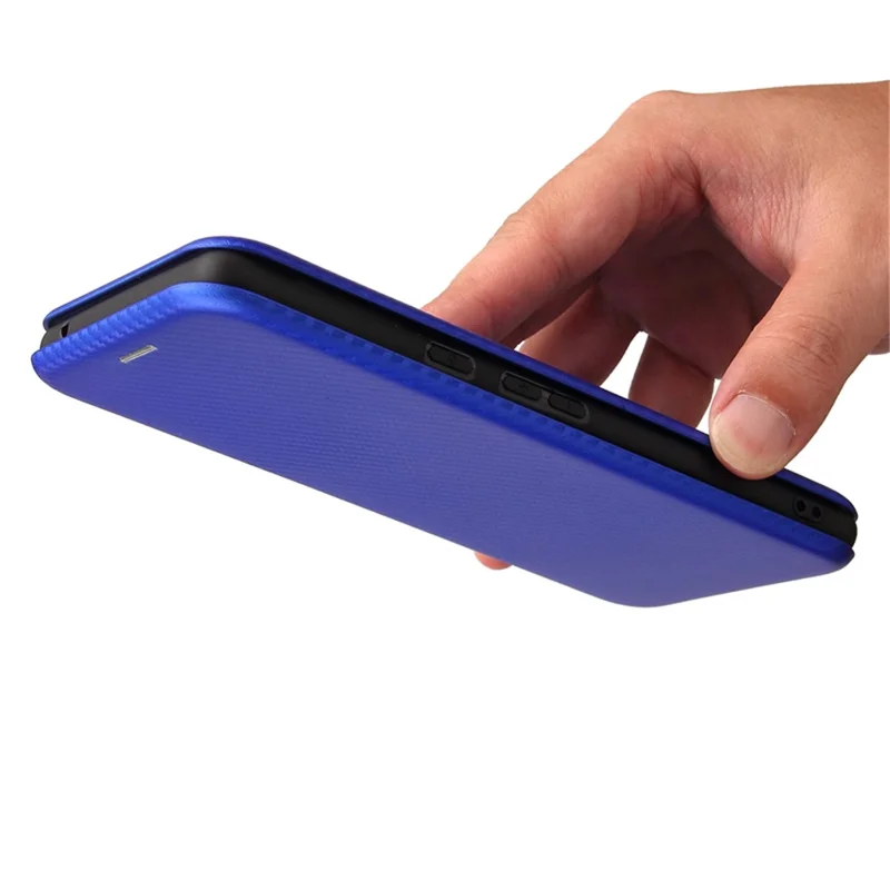 Automatisch sluitend lederen hoes met koolstofvezelstructuur, met kaartvak en ringbandje voor Google Pixel 6 - Blauw