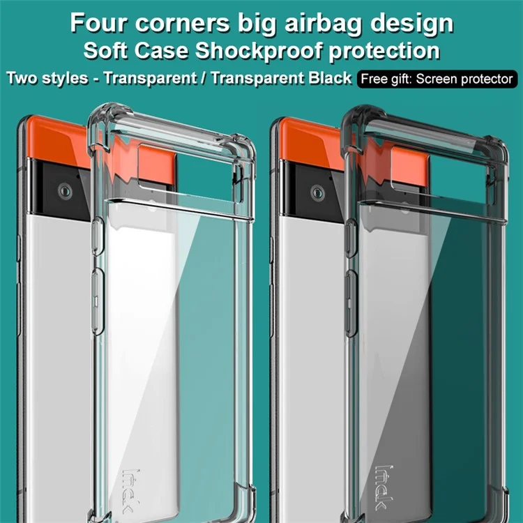 IMAK Cobertura Completa TPU Flexible Case Telefone Tampa de Proteção + Protetor de Tela Para Google Pixel 6 - Transparente