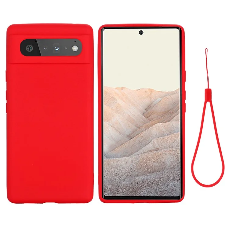 Case de Bolsas de Teléfonos Móviles Para Google Pixel 6 Cubierta de Teléfono a Prueba de Choque de Silicona Líquida Con Correa - Rojo