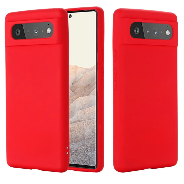 Mobile Phone Bag Case for Google Pixel 6 Liquid Silicone Shockproof Phone Cover with Strap - Red