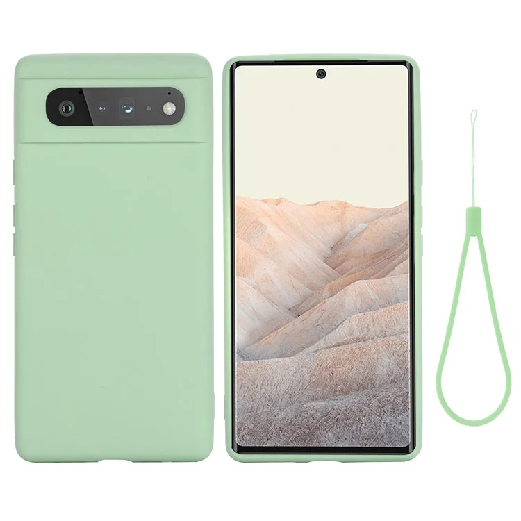 Capa de Bolsa Para Celular Para Google Pixel 6 Tampa de Telefone à Prova de Choque de Silicone Líquido Com Cinta - Verde