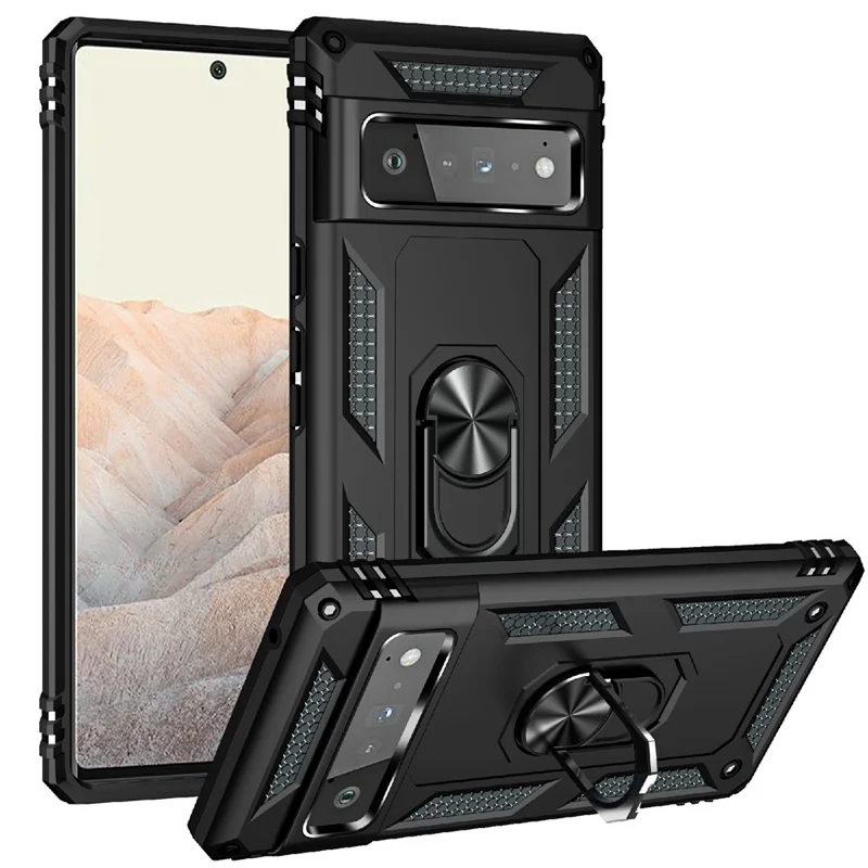 Diseño de Kickstand de Calificación Militar PC TPU TPU Hybrid Case Shell Para Google Pixel 6 Pro - Negro