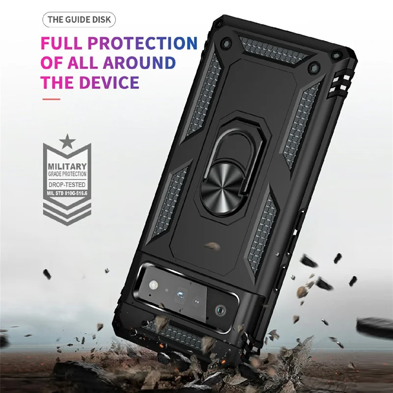 Diseño de Kickstand de Calificación Militar PC TPU TPU Hybrid Case Shell Para Google Pixel 6 Pro - Negro