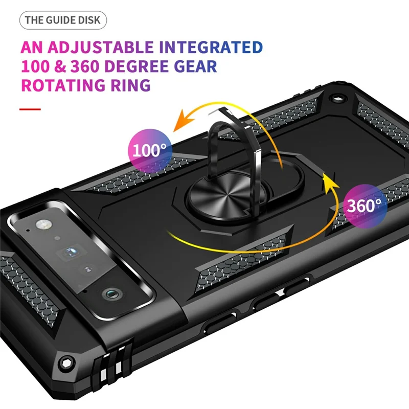 Diseño de Kickstand de Calificación Militar PC TPU TPU Hybrid Case Shell Para Google Pixel 6 Pro - Negro