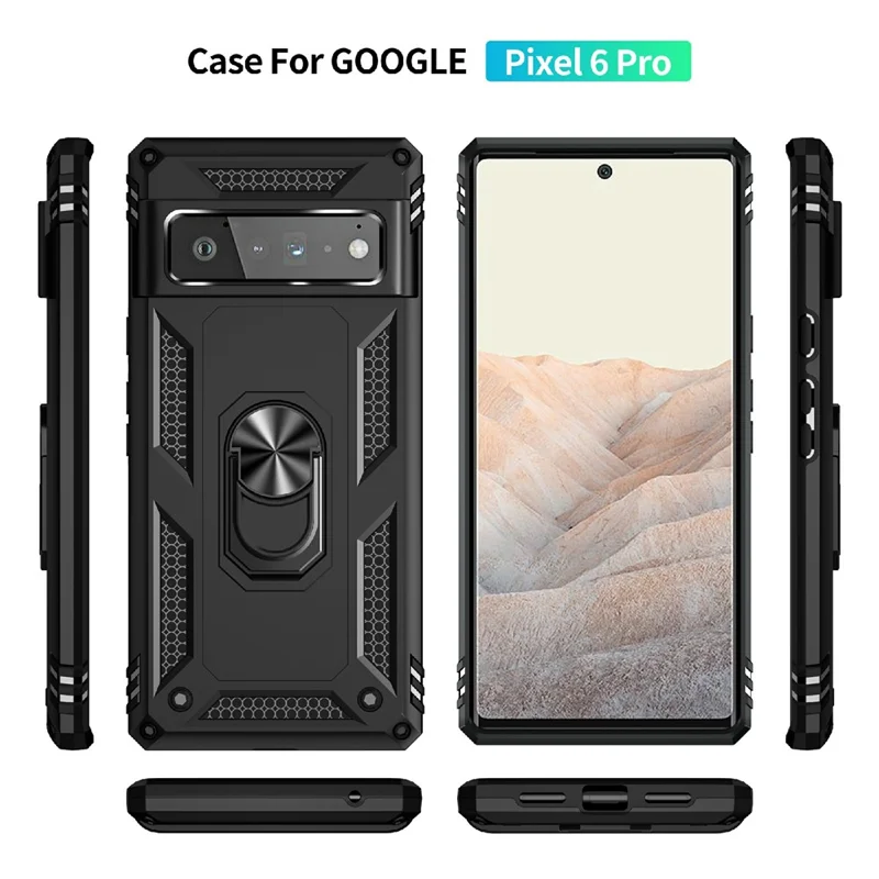 Diseño de Kickstand de Calificación Militar PC TPU TPU Hybrid Case Shell Para Google Pixel 6 Pro - Negro