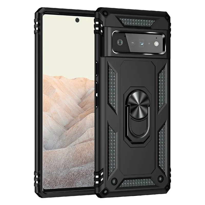 Diseño de Kickstand de Calificación Militar PC TPU TPU Hybrid Case Shell Para Google Pixel 6 Pro - Negro