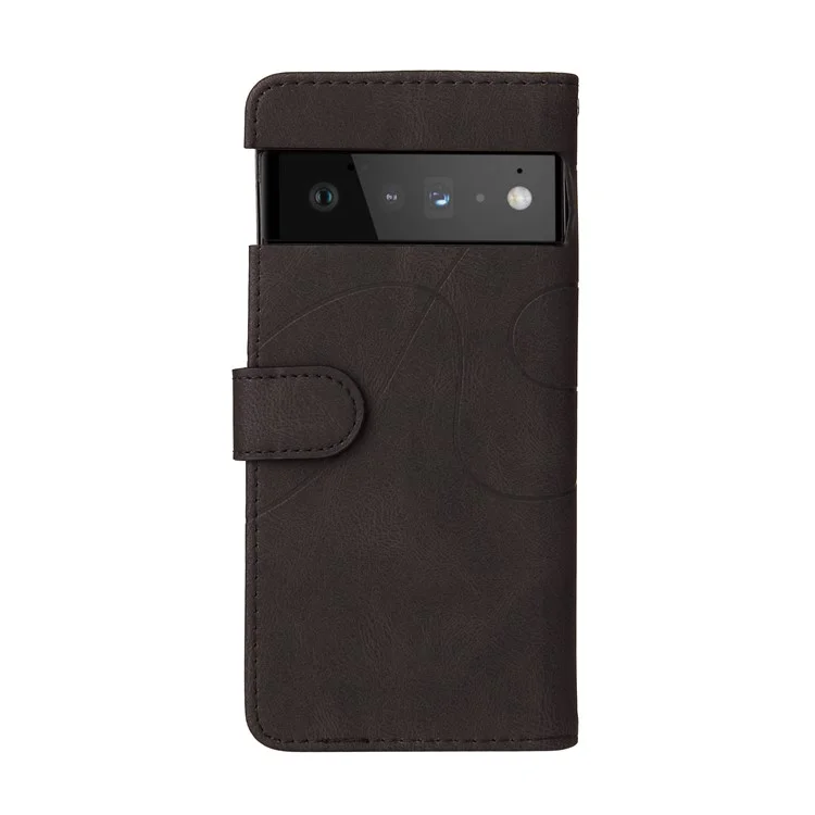 KT Leather Series-1 Bi-color Splicing PU Leather Wallet Case Flip Stand Cover with Wrist Strap for Google Pixel 6 - Preto