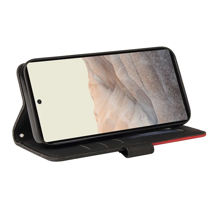KT Leather Series-1 Bi-color Splicing PU Leather Wallet Case Flip Stand Cover with Wrist Strap for Google Pixel 6 - Preto
