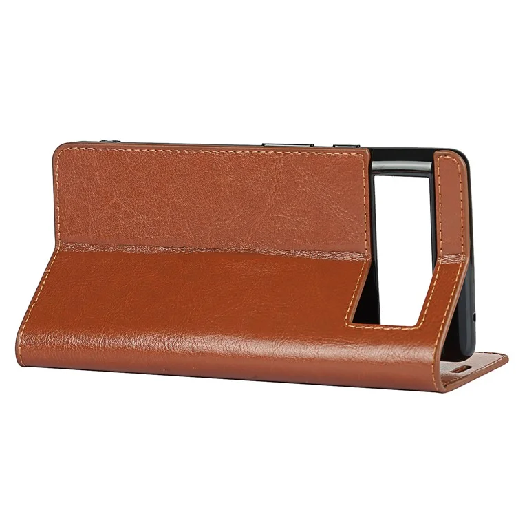 Drop-Proof Crazy Horse Genuine Leather Case with Wallet Stand Design for Google Pixel 6 - Light Brown