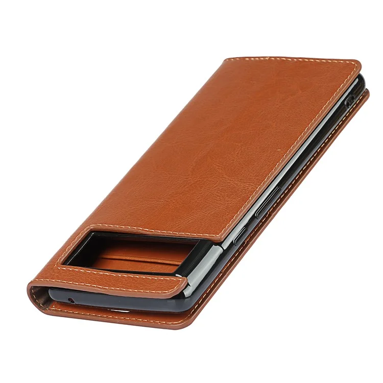 Drop-Proof Crazy Horse Genuine Leather Case with Wallet Stand Design for Google Pixel 6 - Light Brown