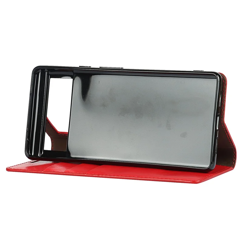 Stødfast pungtaske i ægte hestelædert med standerdesign til Google Pixel 6 - Rød